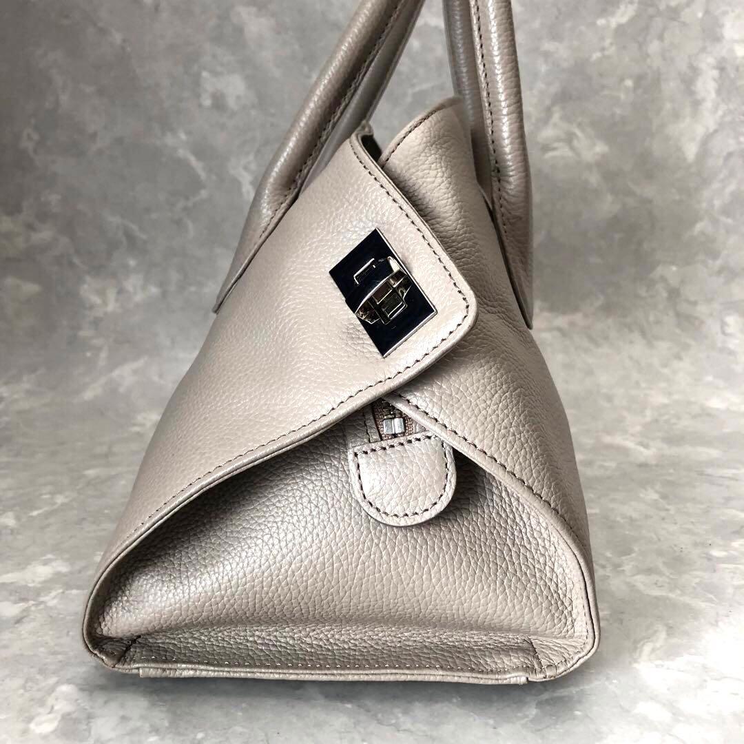 ★極美品★傳濱野 ハンドバッグ 2WAY レザー グレージュ レティア シボ