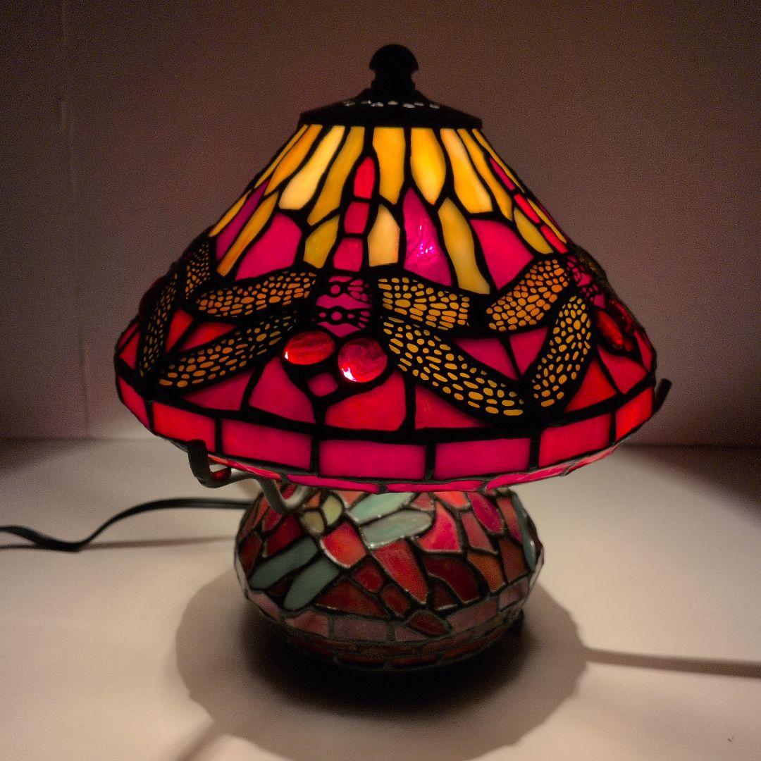 【 アンティーク 】 ステンドグラス／テーブルライト／トンボ／立体ガラス