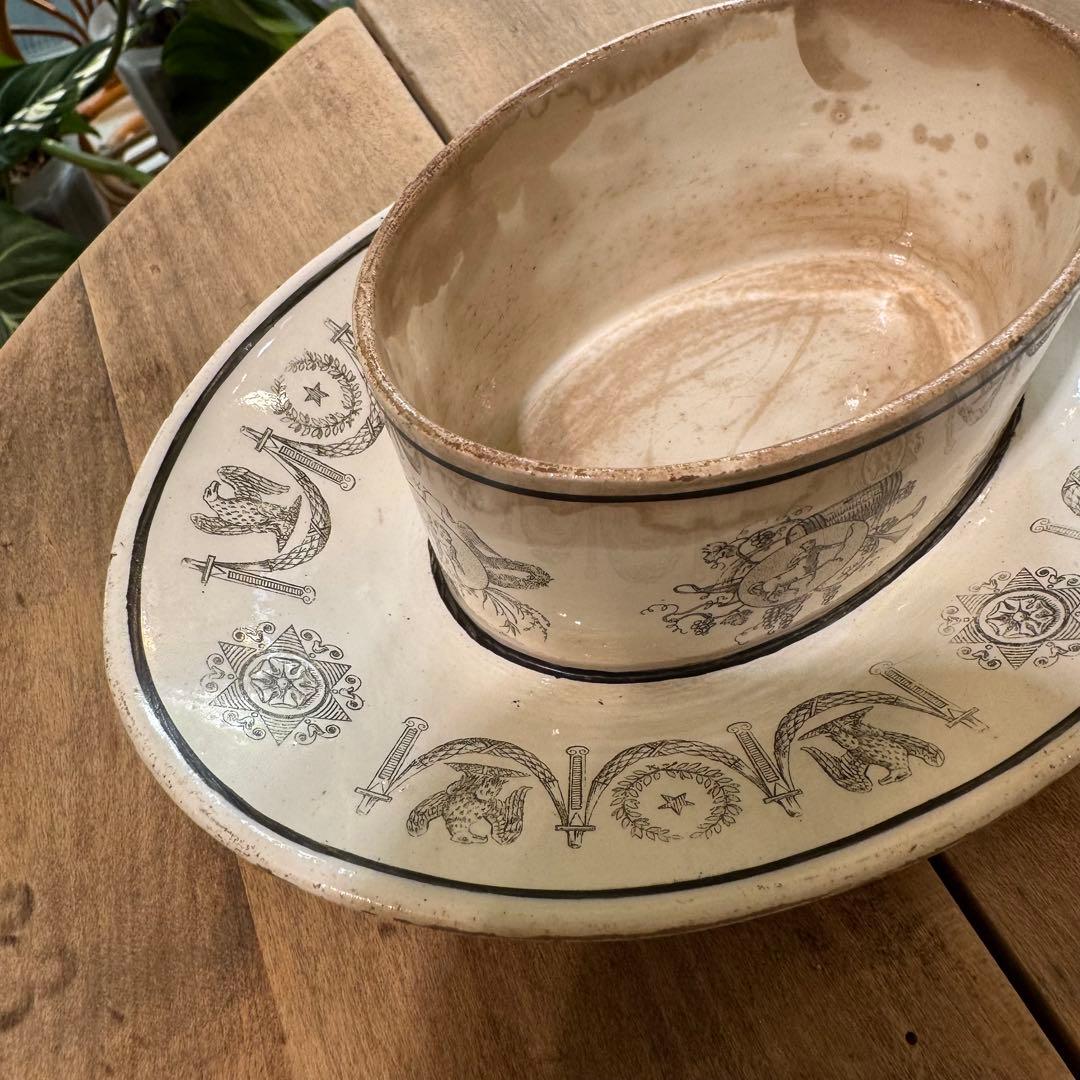 激レア！フランスアンティーク　バターケース　クレイユ窯　Terre de fer