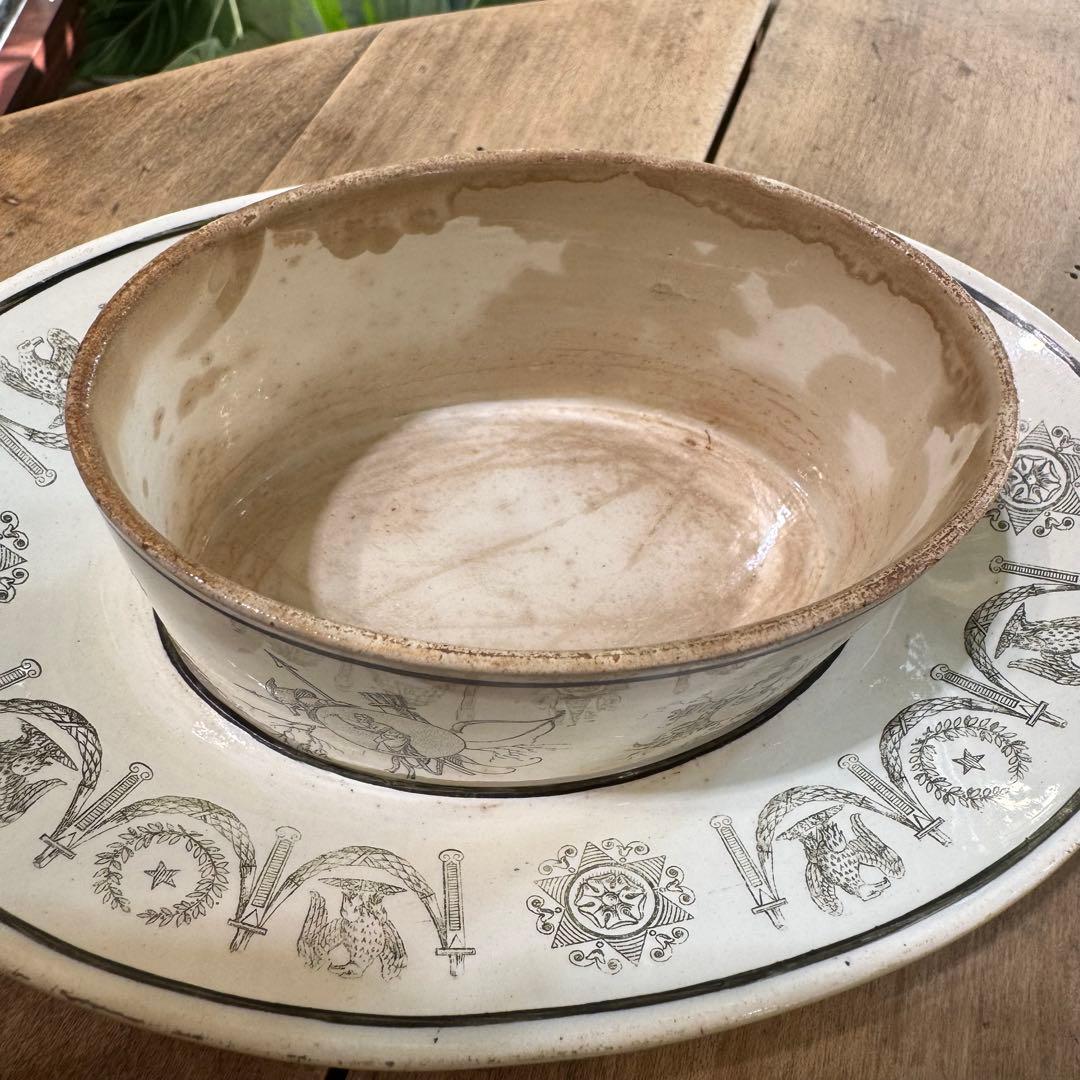 激レア！フランスアンティーク　バターケース　クレイユ窯　Terre de fer