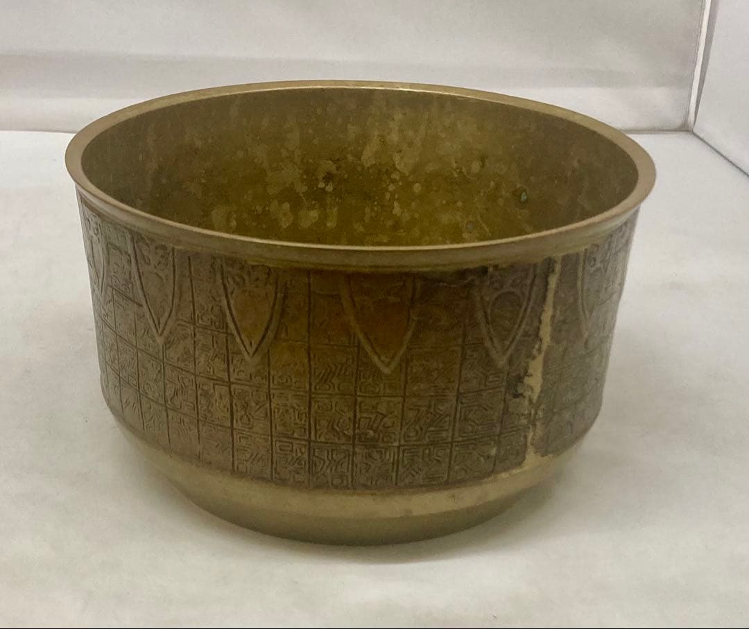 B564s 銅建水　茶道具　水こぼし 中国写模様　箱無し