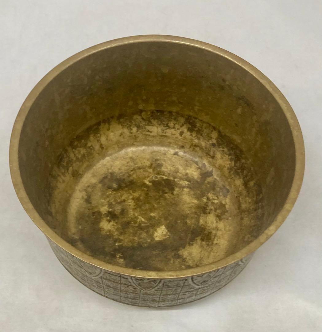 B564s 銅建水　茶道具　水こぼし 中国写模様　箱無し