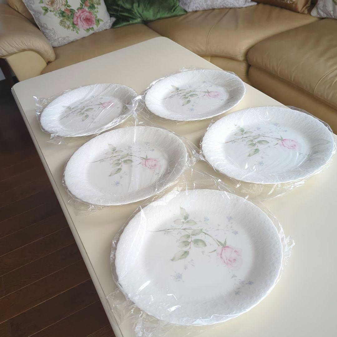 ナルミ　シルキーホワイト　エイプリルローズ　ディナープレート皿　27cm 5枚