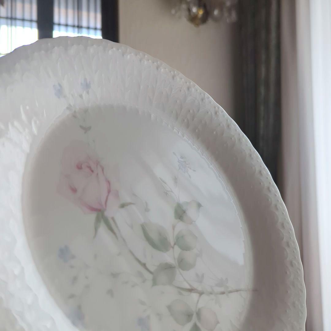 ナルミ　シルキーホワイト　エイプリルローズ　ディナープレート皿　27cm 5枚