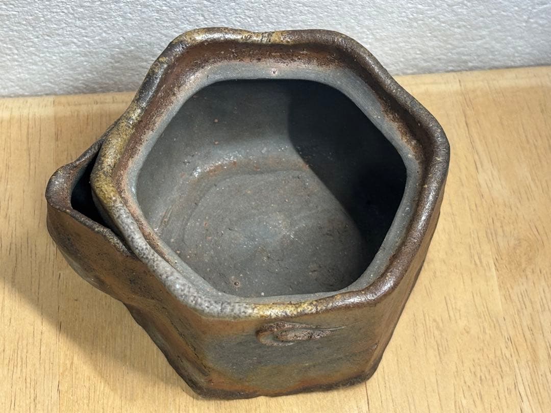 73.備前焼 宝瓶 登り窯 白梅 はくばい 六角 手びねり 急須