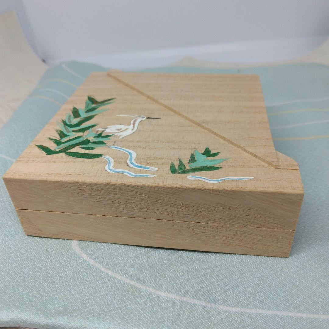 芦鷺絵 色紙型 桐 香合 田原靖斎作 共箱 茶道具