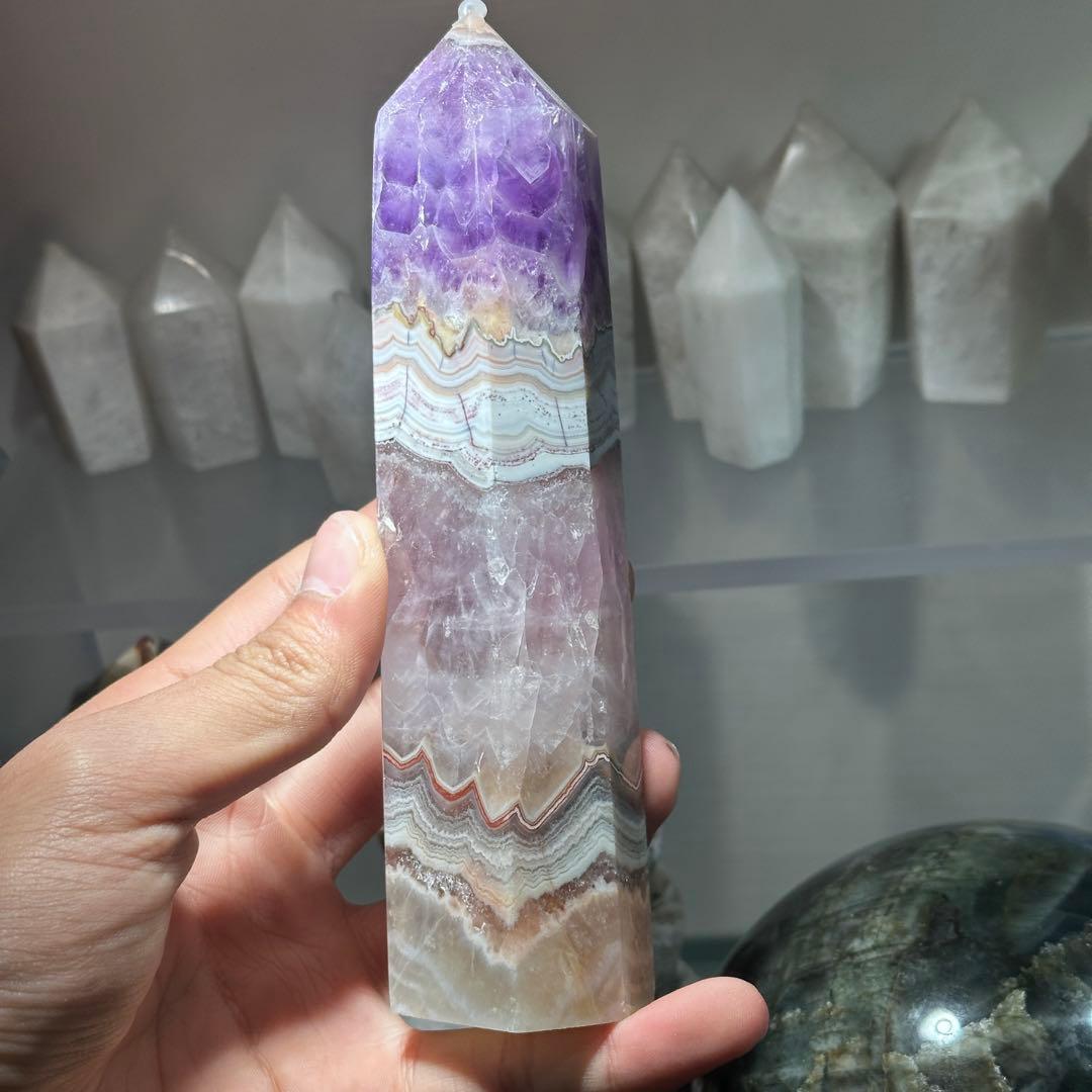 天然石アメジスト共生瑪瑙のポイント　置物G.161