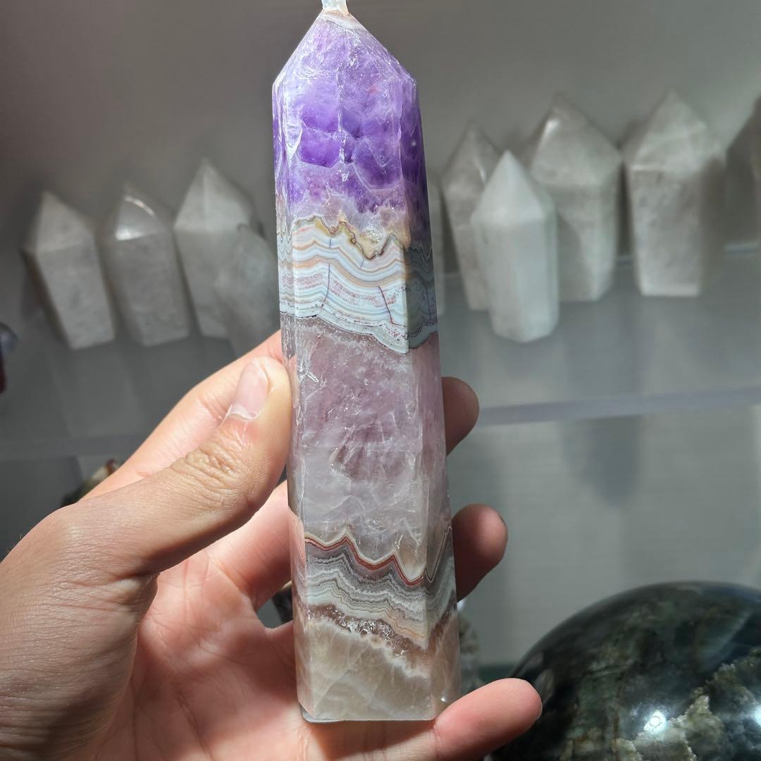 天然石アメジスト共生瑪瑙のポイント　置物G.161