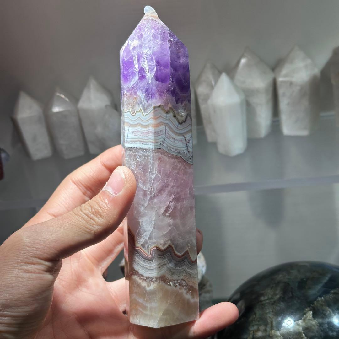 天然石アメジスト共生瑪瑙のポイント　置物G.161