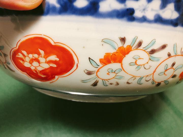 骨董　明治期伊万里焼二重高台色絵深鉢