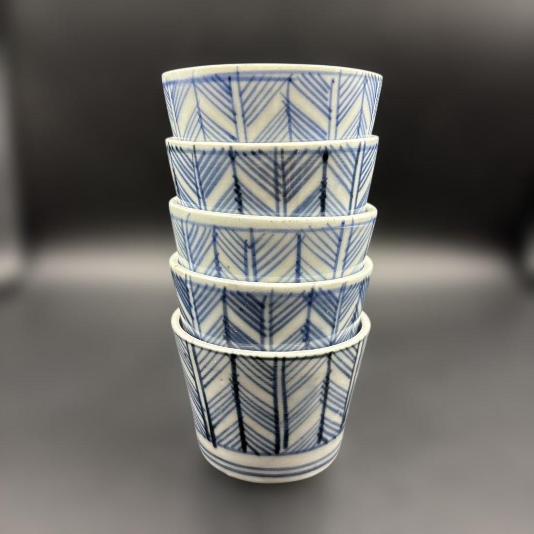 蕎麦猪口　古伊万里　矢羽根紋　時代物　5個