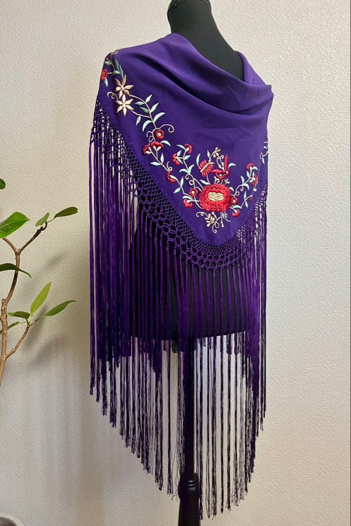 フラメンコ　刺繍シージョ　パープルx赤系刺繍　ロングフレコ