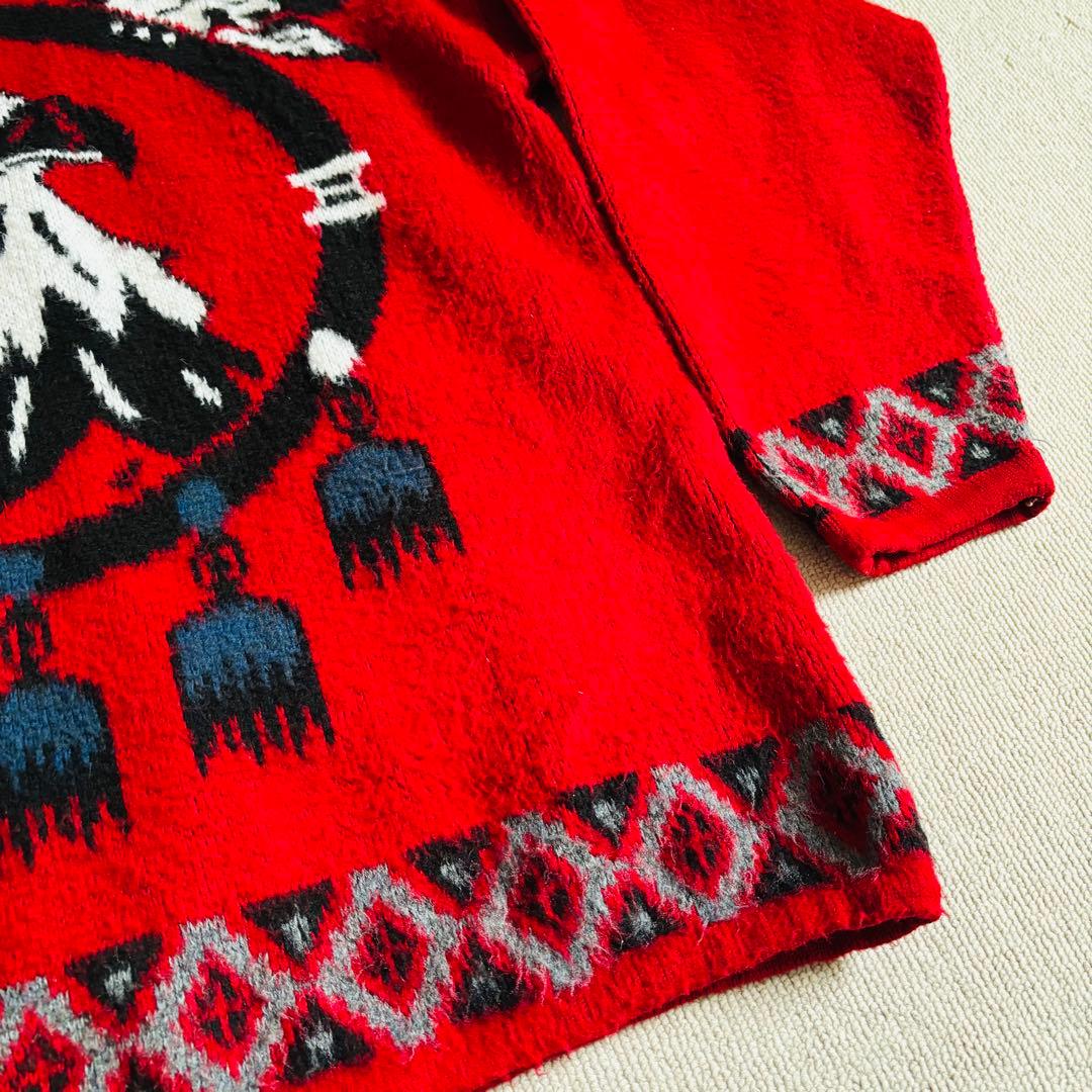 90s ヴィンテージ　エクアドルニット　ジップパーカー　総柄　イーグル　希少　L