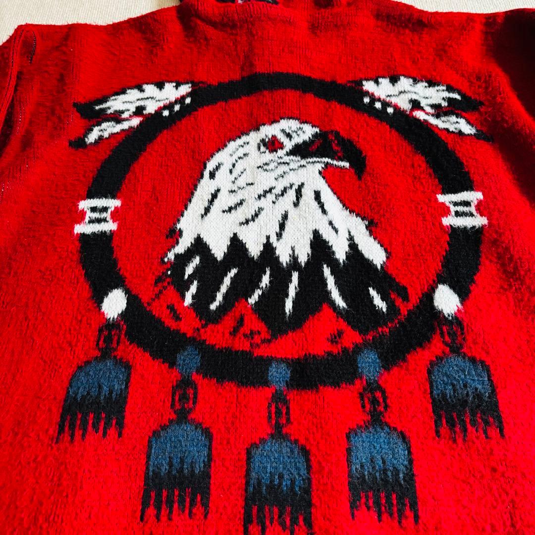 90s ヴィンテージ　エクアドルニット　ジップパーカー　総柄　イーグル　希少　L