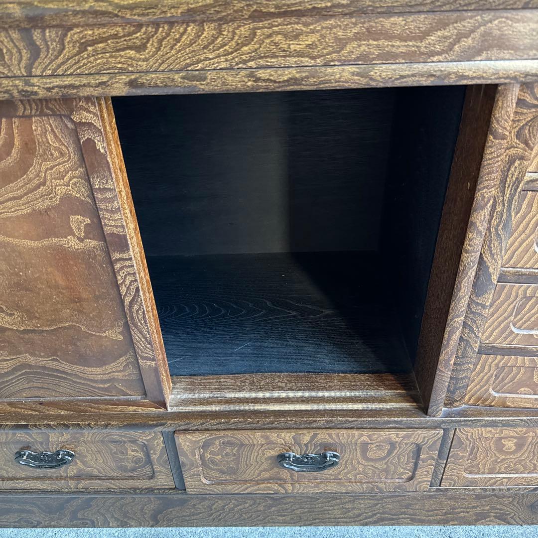 木製ダークブラウン箪笥 ガラス扉付き　和ダンス　チェスト