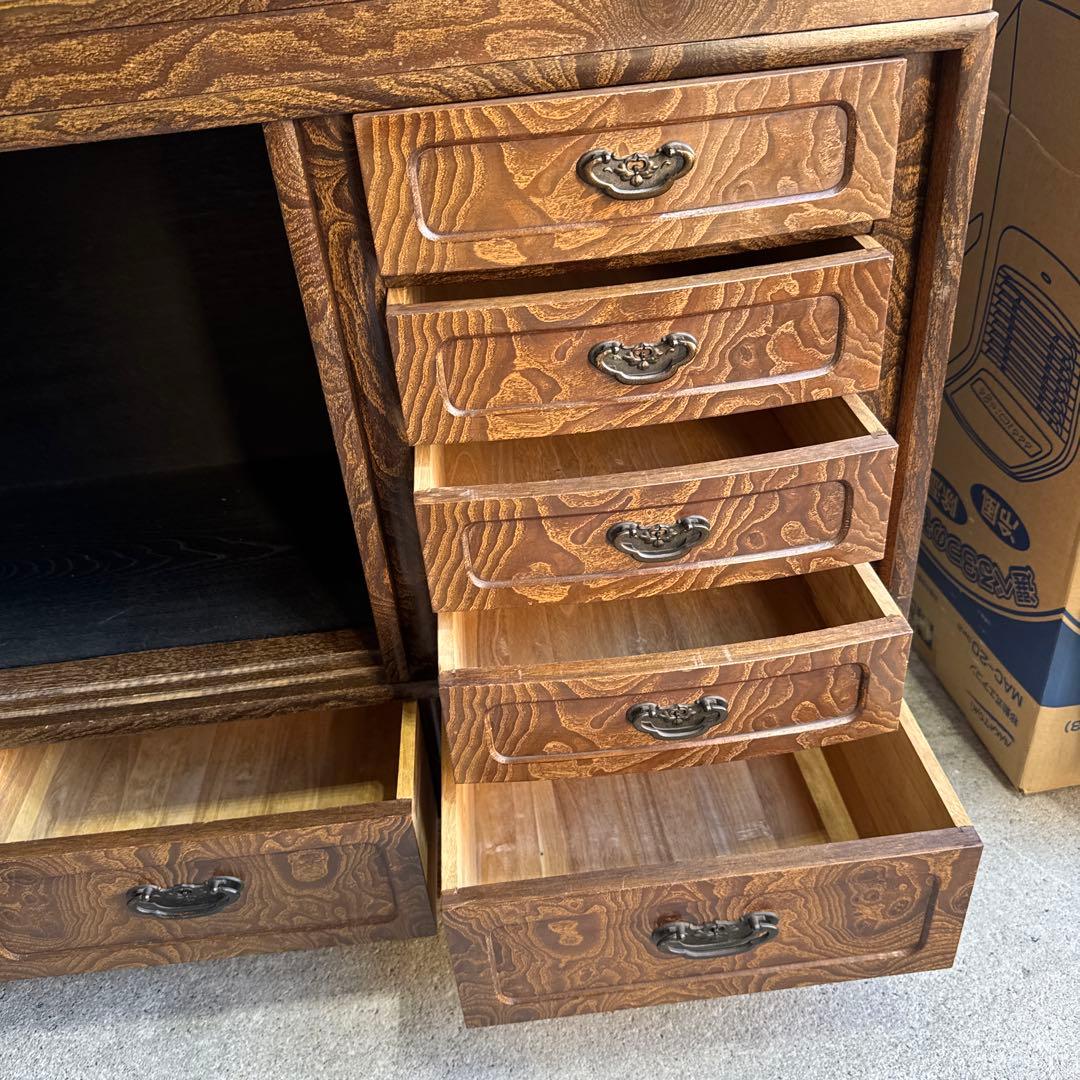 木製ダークブラウン箪笥 ガラス扉付き　和ダンス　チェスト