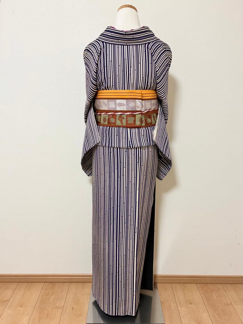 セット　小紋竹縞模様＋半幅帯帯　玩具　半衿おまけ付き