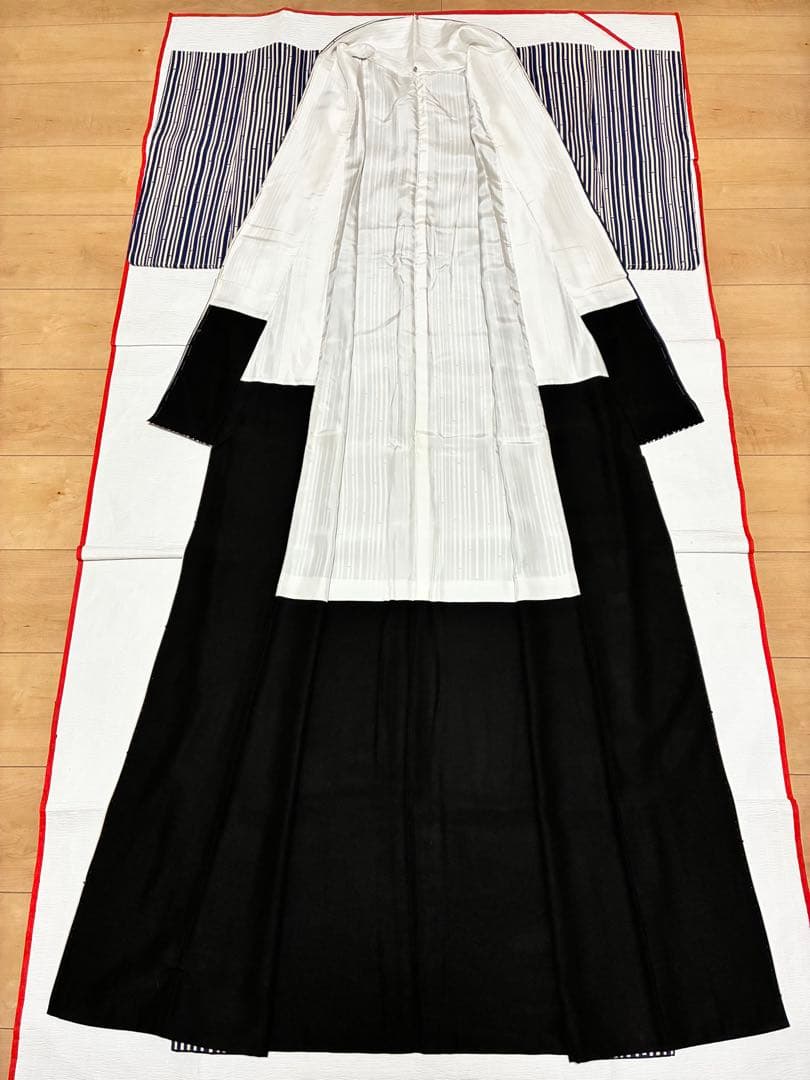 セット　小紋竹縞模様＋半幅帯帯　玩具　半衿おまけ付き