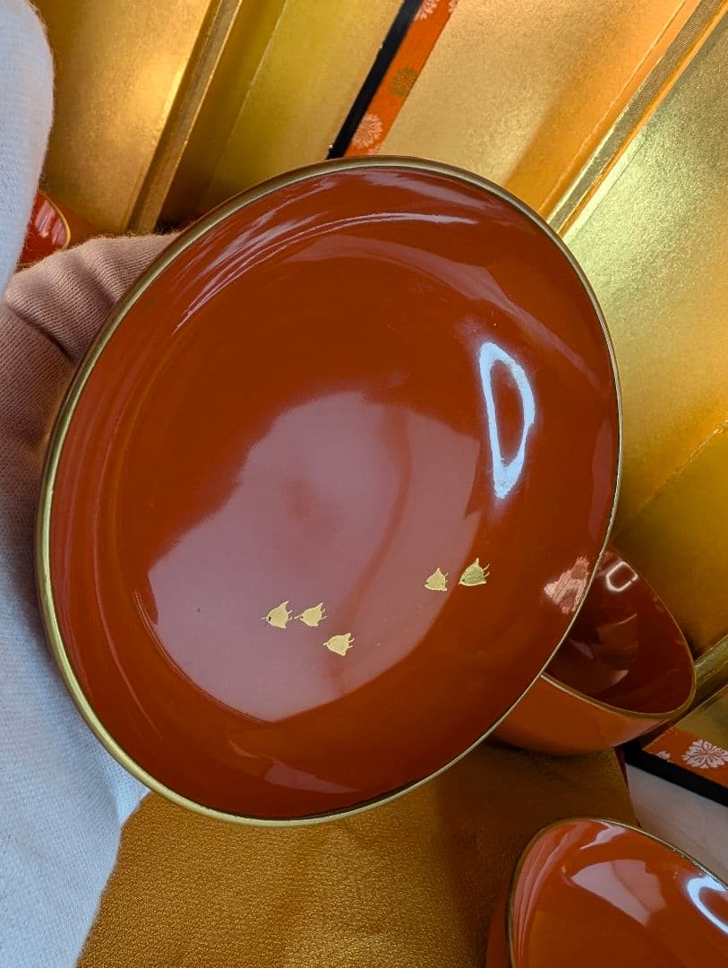 明治時代 輪島塗 金蒔絵 蓋付椀 波千鳥 3客 木製 汁椀 雑煮椀