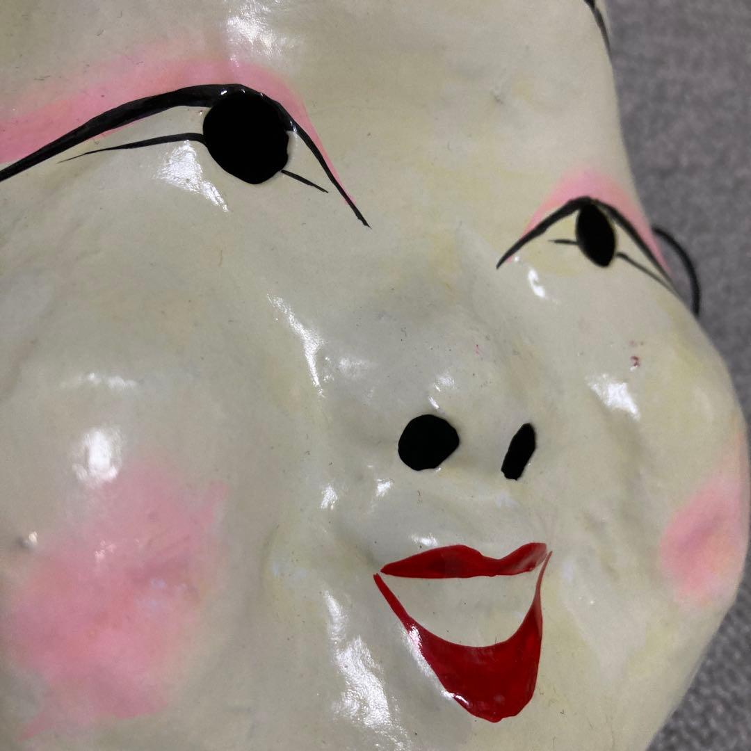 明治期 張り子 お多福面 おかめ面 ヴィンテージ 民俗仮面 古道具 骨董品 １