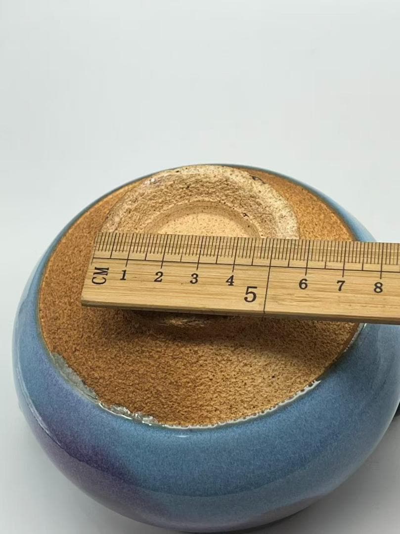 明时代 鈞窯　青磁 澱青月白釉紫斑 双糸耳香炉 水丞 香炉　茶道具(A-91)