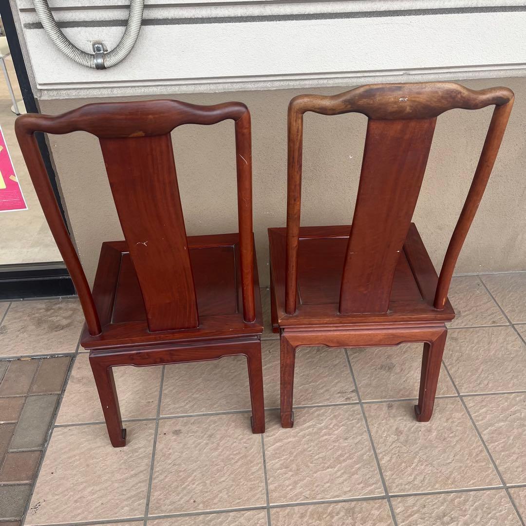 ①唐木家具 食卓椅子 アームチェア 花梨材 馬蹄脚