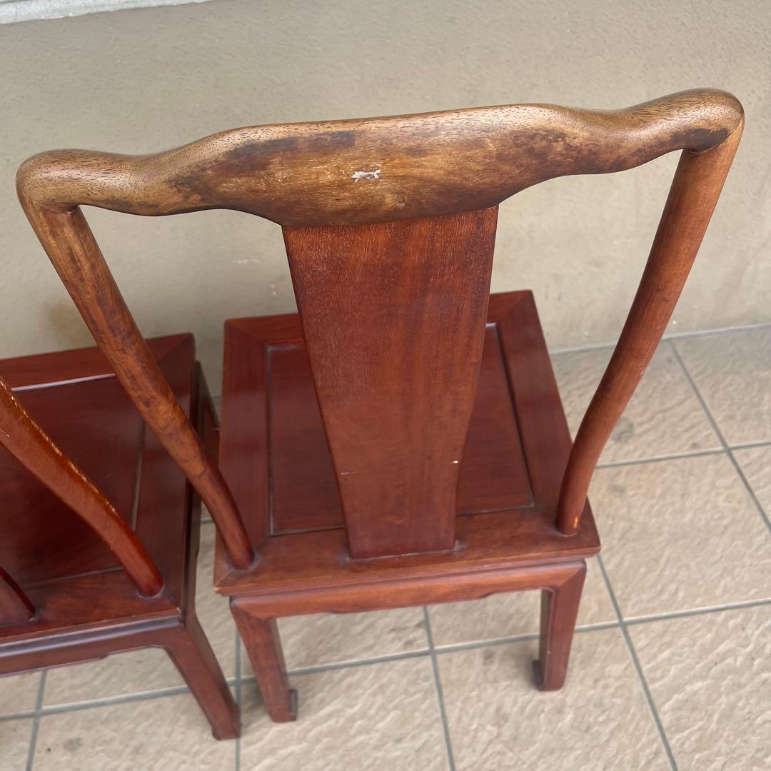 ①唐木家具 食卓椅子 アームチェア 花梨材 馬蹄脚