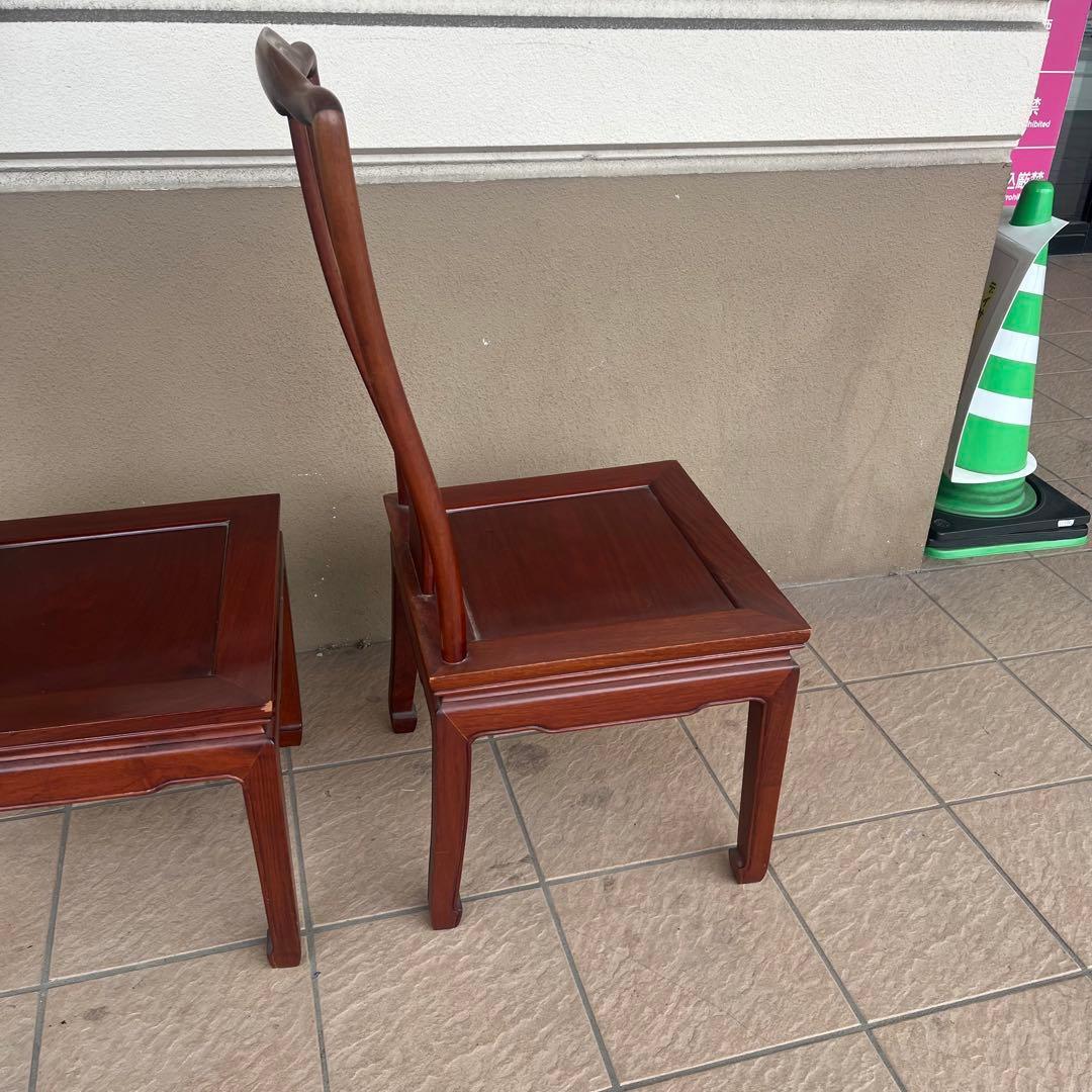 ①唐木家具 食卓椅子 アームチェア 花梨材 馬蹄脚