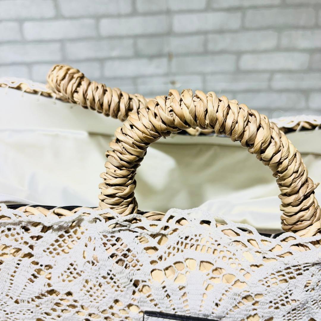 ✨極美品✨DOLCE&GABBANA ラフィアバッグ　カゴバッグ レース ロゴ