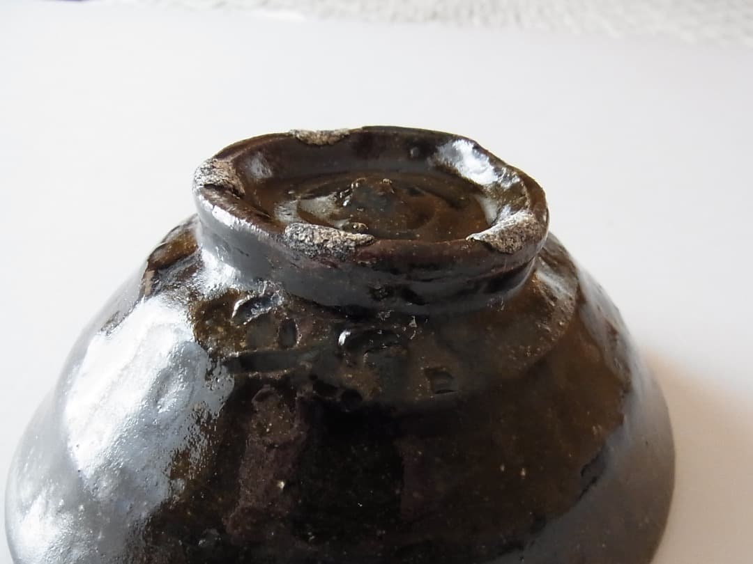 森岡成好『灰釉碗（ヤシの木・陰刻）』／古民藝 李朝 骨董 パナリ やちむん