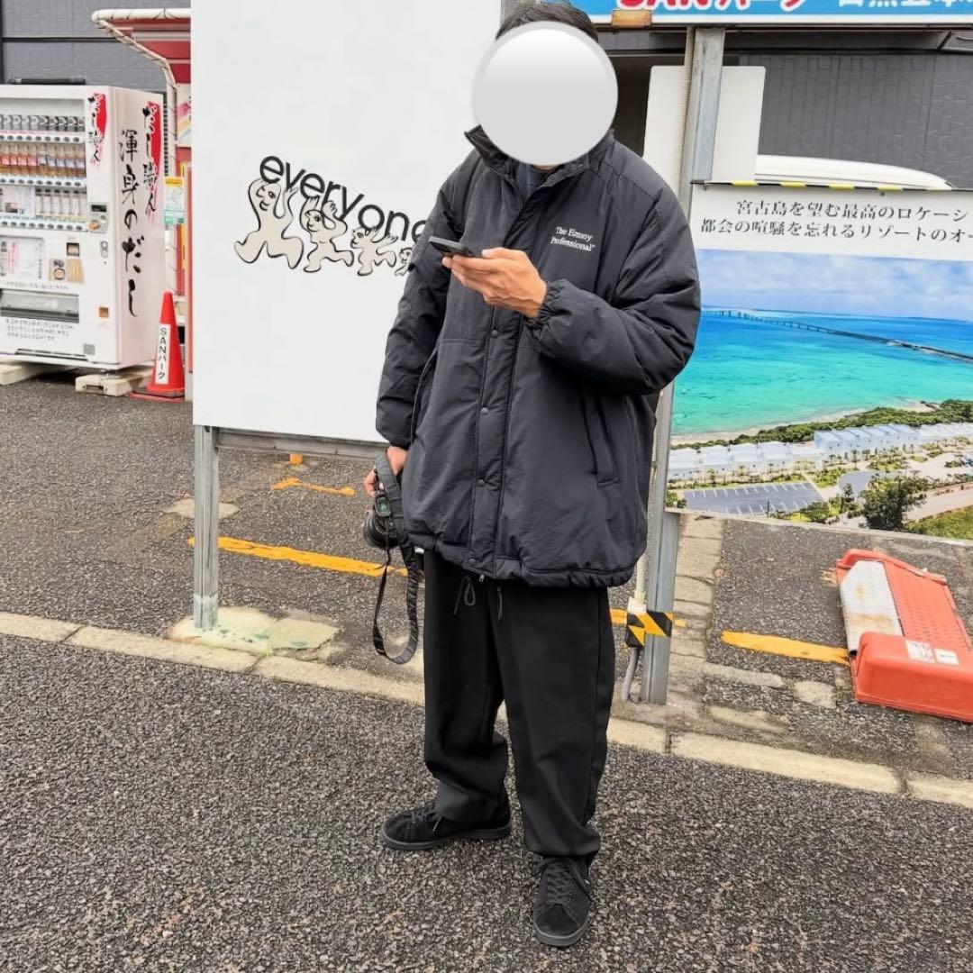 ENNOY PADDED NYLON BENCH COAT ブラック×ホワイト
