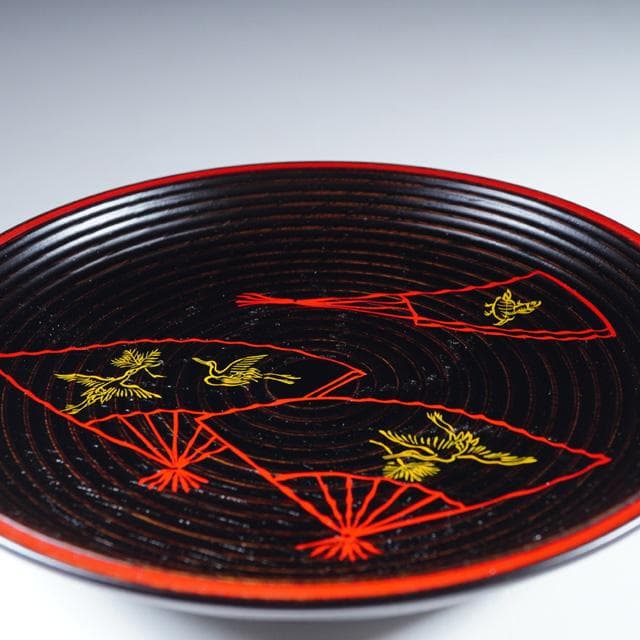 前端雅峯　扇面鶴亀絵銘々盆　5枚　共箱　茶道具　菓子器　銘々皿