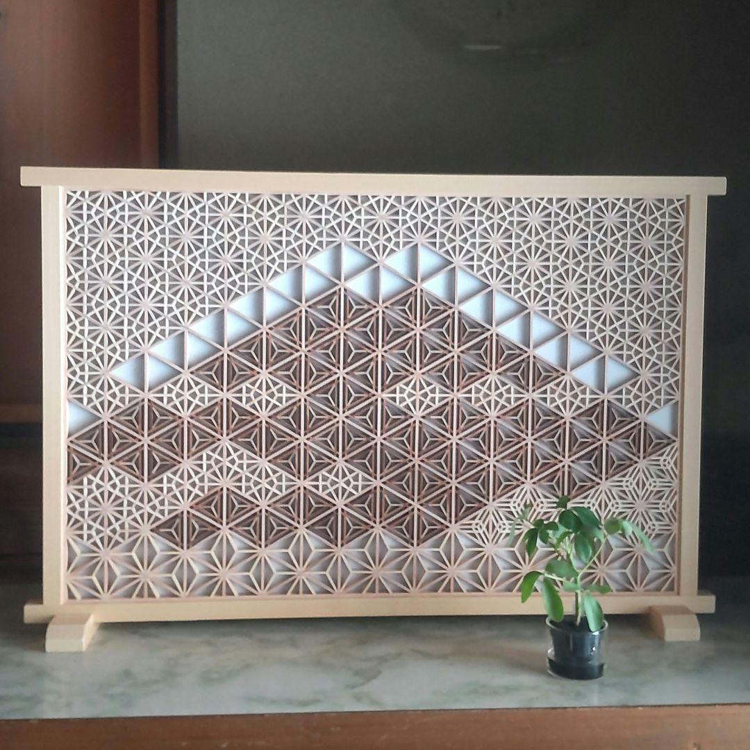 組子細工 組子 赤富士 富士山 透かし模様 衝立 パーテーション 日本 職人技