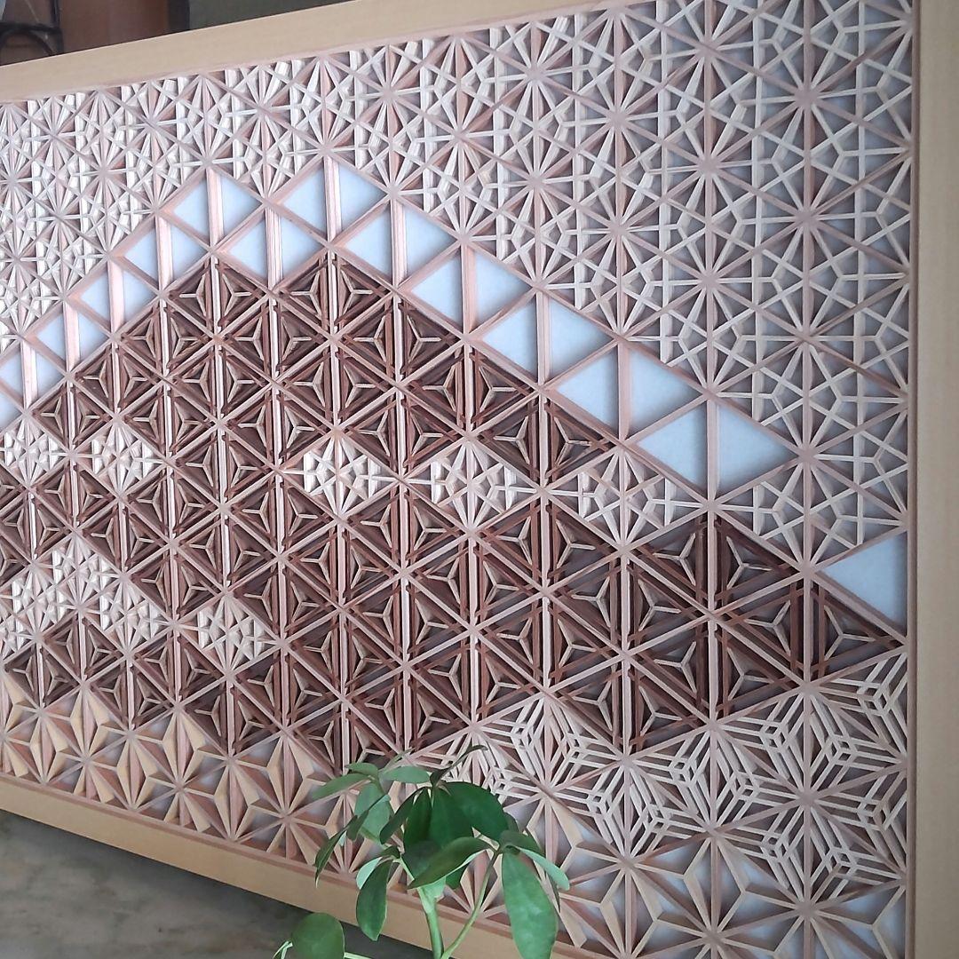 組子細工 組子 赤富士 富士山 透かし模様 衝立 パーテーション 日本 職人技