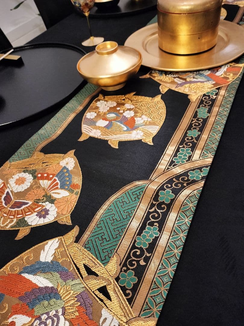 A645★逸品‼️豪華刺繍‼️ひな祭り‼️袋帯正絹テーブルランナー2m20cm