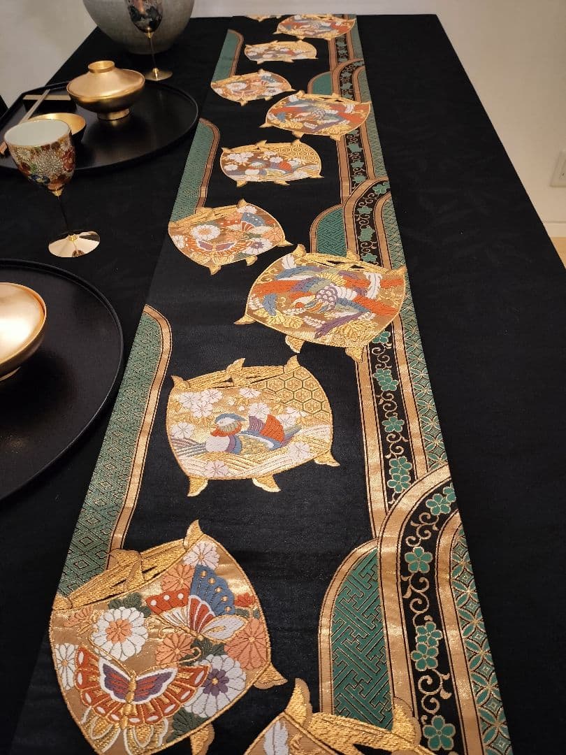 A645★逸品‼️豪華刺繍‼️ひな祭り‼️袋帯正絹テーブルランナー2m20cm