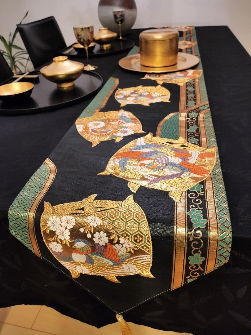 A645★逸品‼️豪華刺繍‼️ひな祭り‼️袋帯正絹テーブルランナー2m20cm