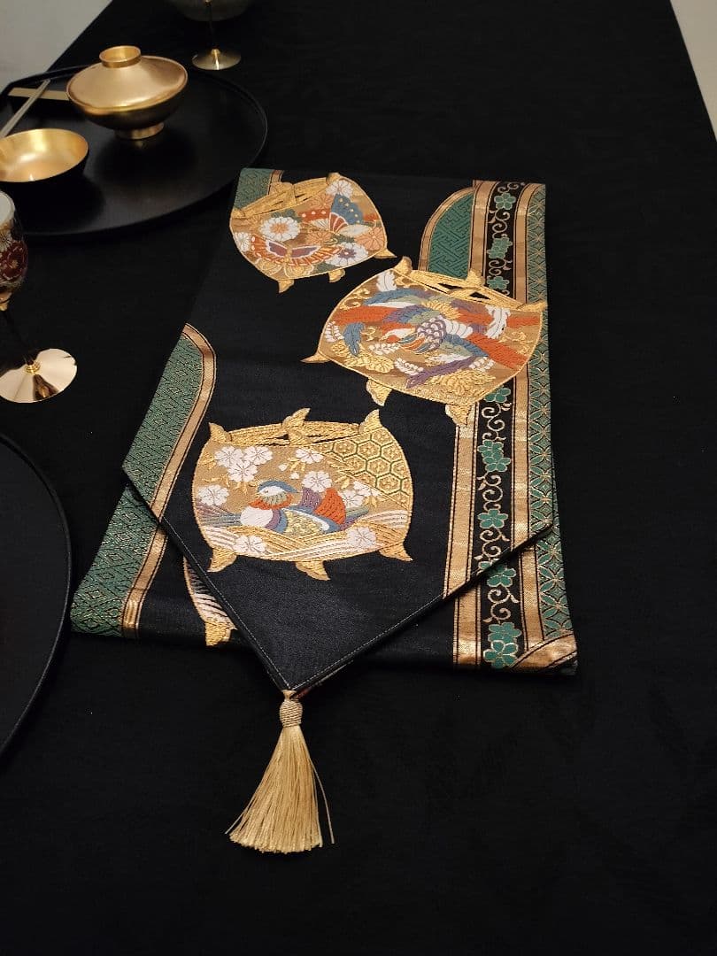 A645★逸品‼️豪華刺繍‼️ひな祭り‼️袋帯正絹テーブルランナー2m20cm