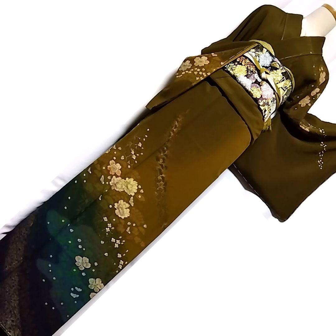 吉乃 一廉 セット 袋帯 絞り 訪問着 作家物 茶緑 辻ヶ花 辻が花 落款