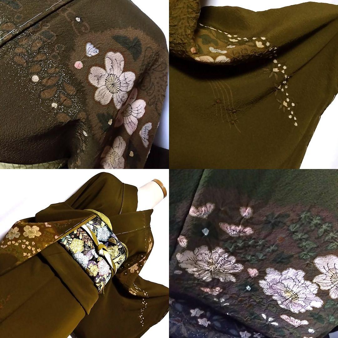 吉乃 一廉 セット 袋帯 絞り 訪問着 作家物 茶緑 辻ヶ花 辻が花 落款