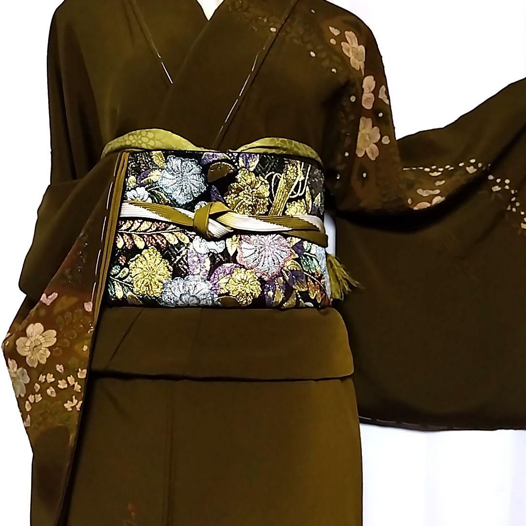 吉乃 一廉 セット 袋帯 絞り 訪問着 作家物 茶緑 辻ヶ花 辻が花 落款