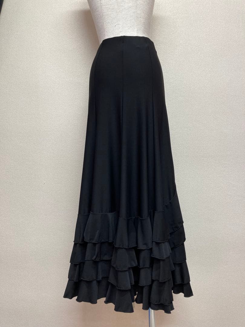 フラメンコ用フリル黒ロングスカート