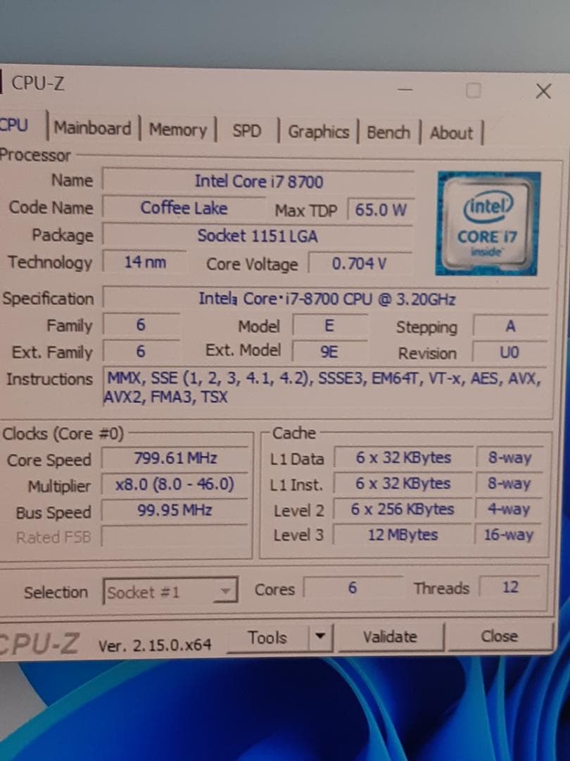 自作PC　i7 8700・8GB・SSD128GB・K2200・Win11