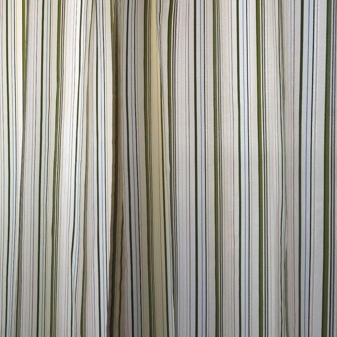 昭和レトロ　ストライプドレープカーテン（緑・白）