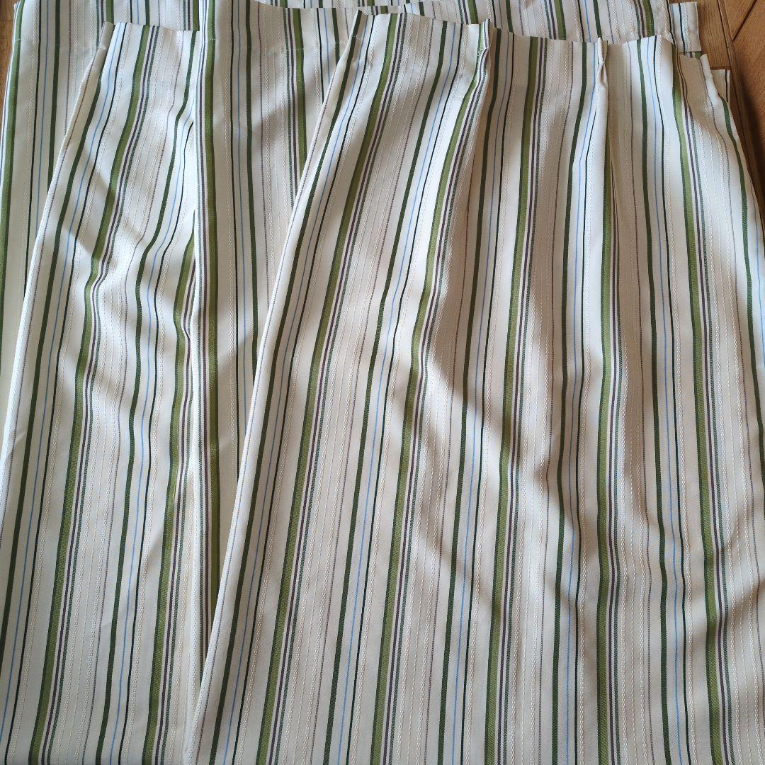 昭和レトロ　ストライプドレープカーテン（緑・白）