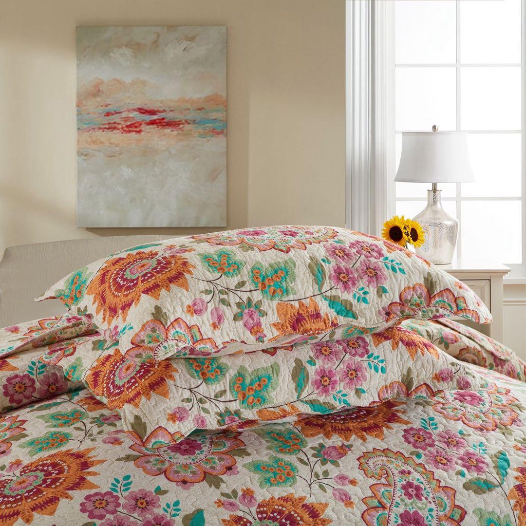 キルトベッドカバー3点セット綿マルチカバー キルティング WET