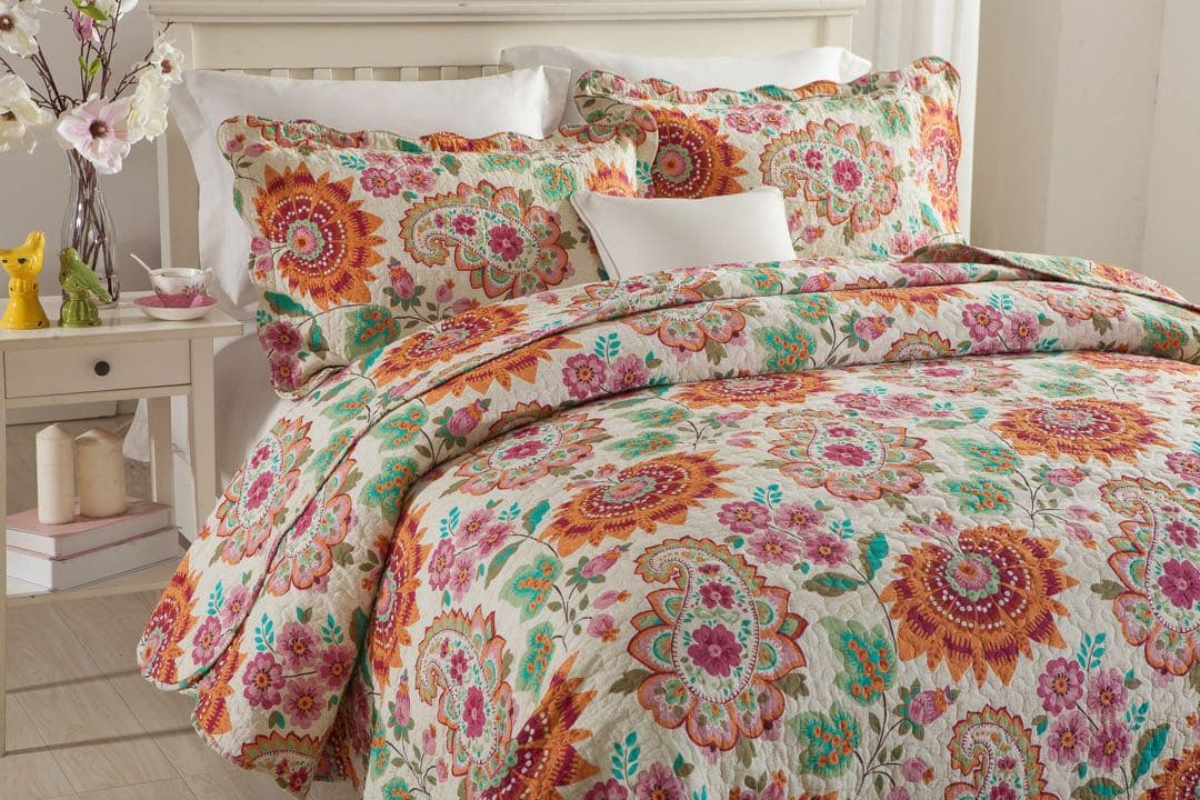 キルトベッドカバー3点セット綿マルチカバー キルティング WET