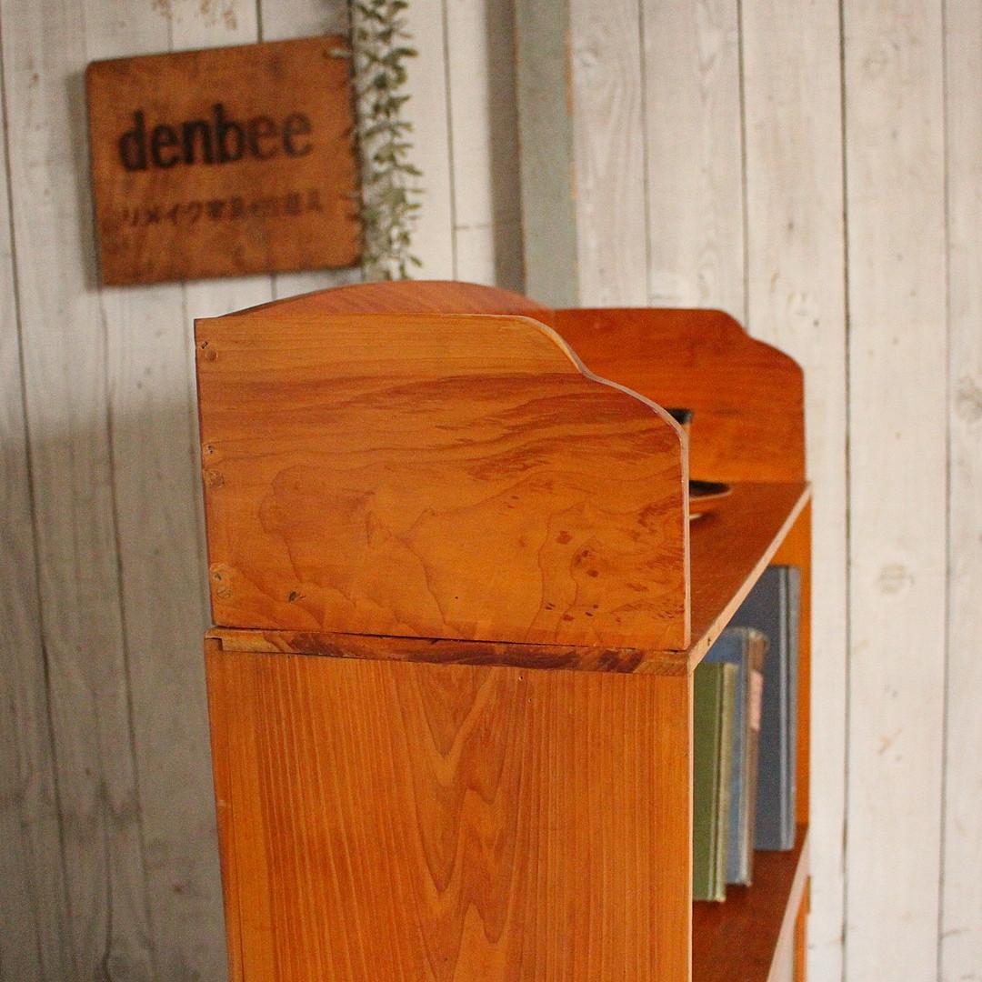 古いモールガラス戸棚　収納棚　小引き出し2杯