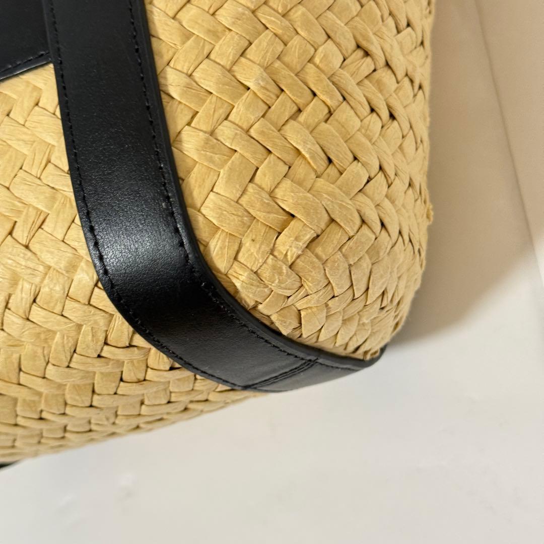 コーチ かごバッグ C金具 肩掛け可能 ストロー×レザー ブラック