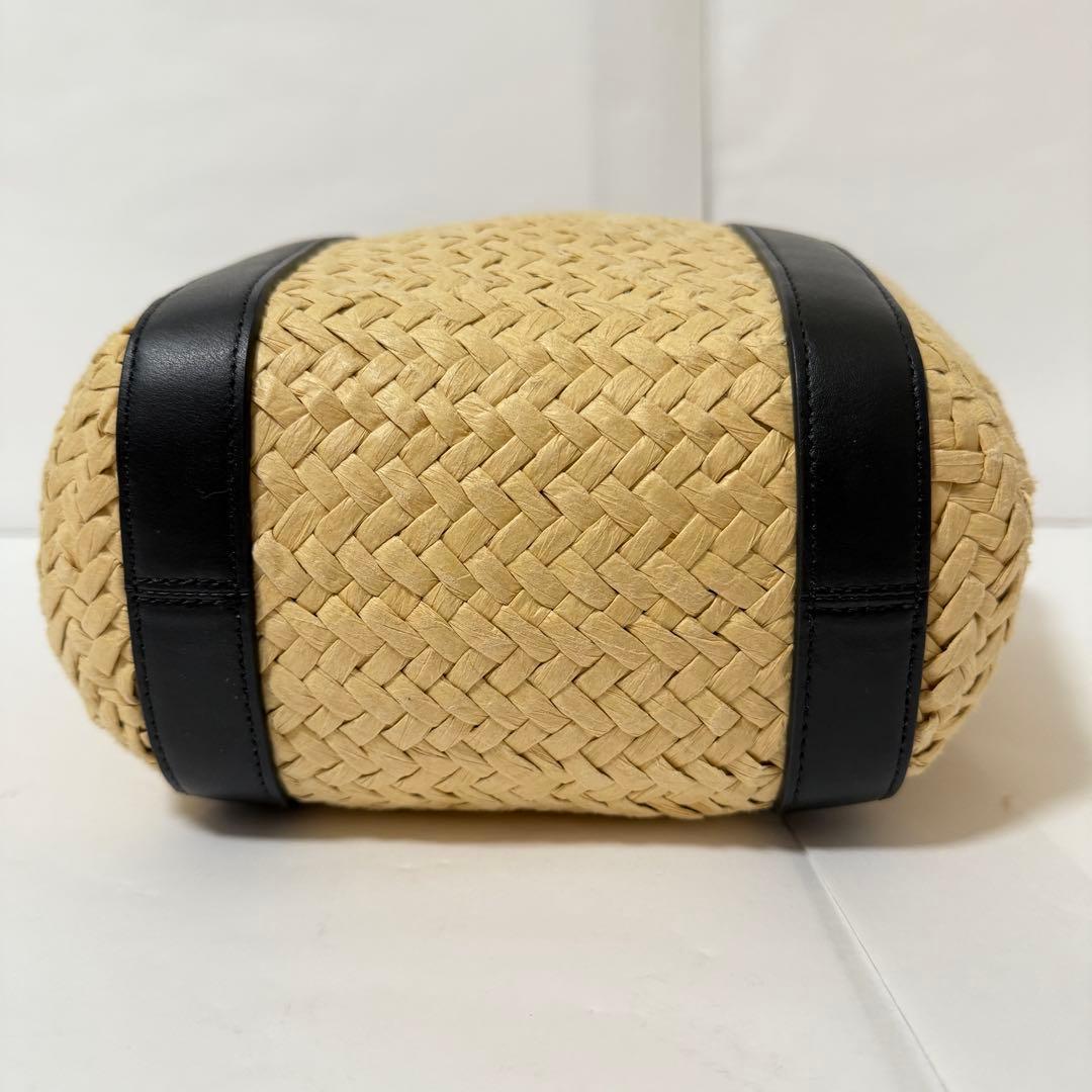 コーチ かごバッグ C金具 肩掛け可能 ストロー×レザー ブラック